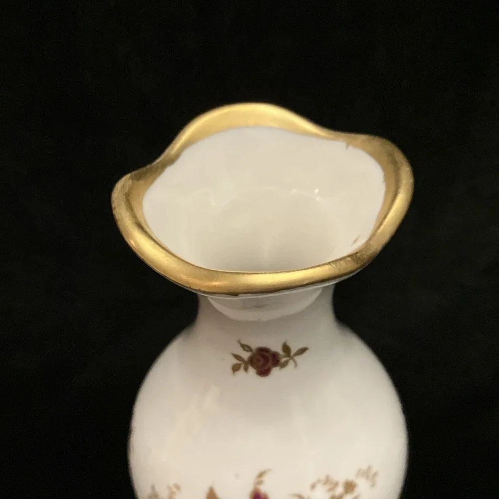 Osborne China 24k Gold Trim Hand Painted Vintage Vase Burgundy Red Yellow Floral